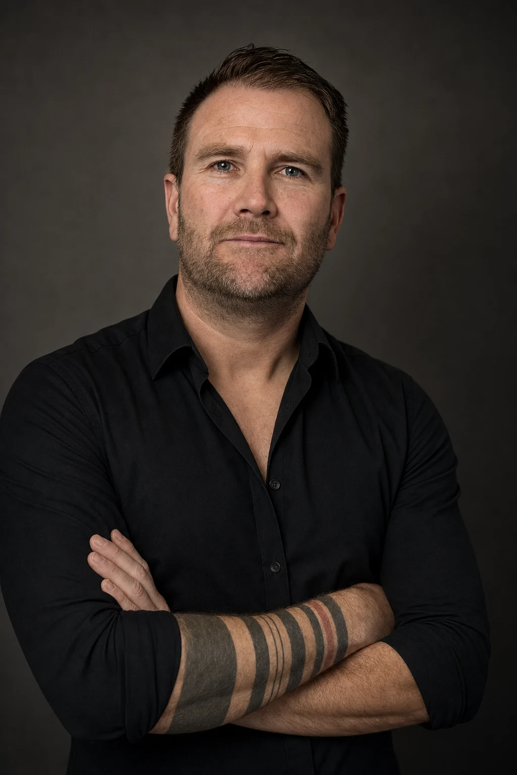 Portrait in a black button-up shirt