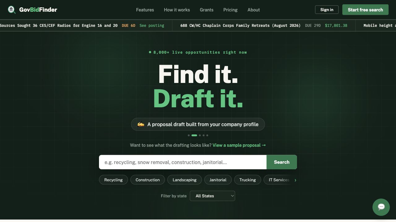 GovBidFinder government contract search product