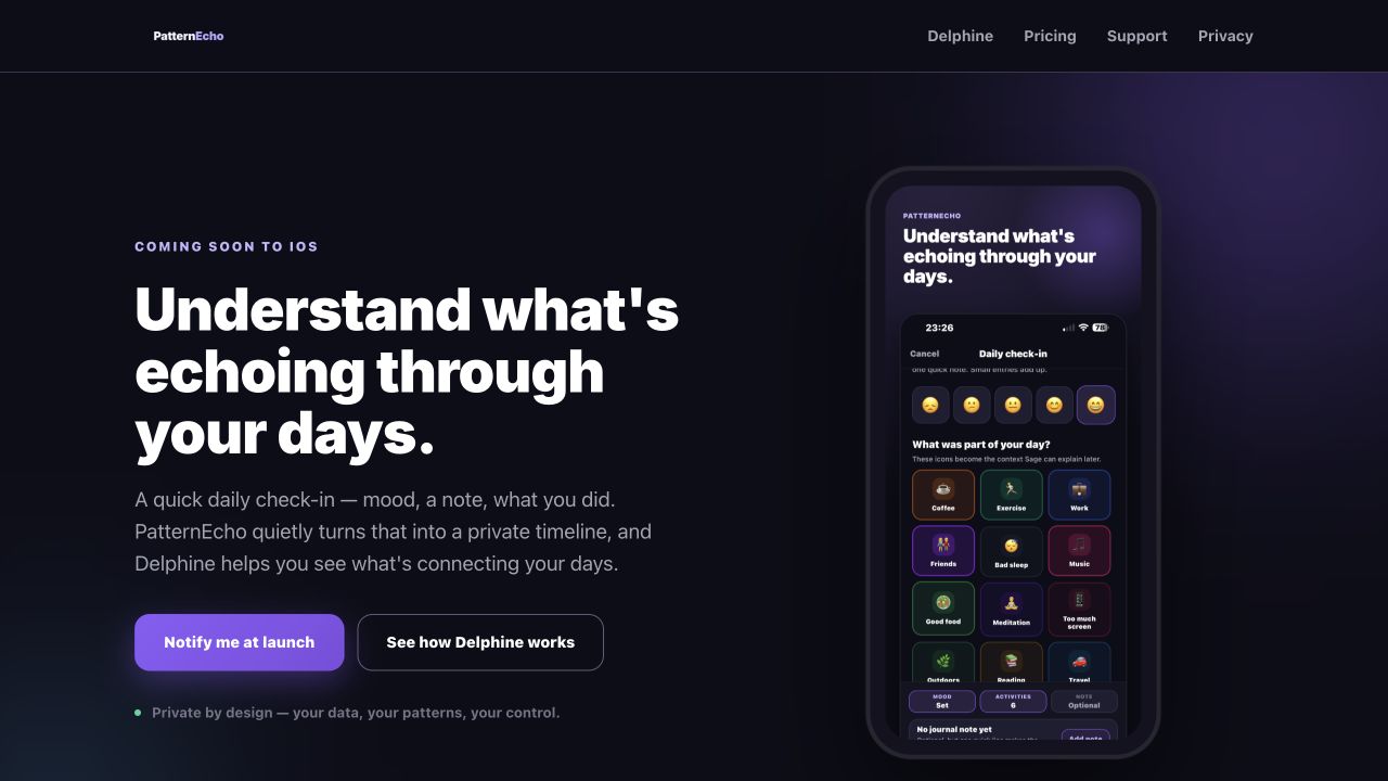 PatternEcho mood journaling app website